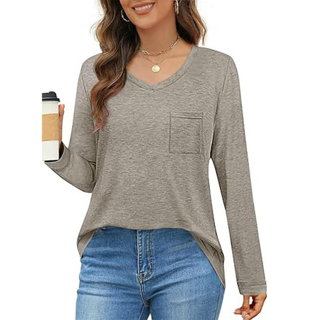 Womens Long Sleeve T Shirts V Neck Casual Loose Basic Fall Fashion Trendy Tops