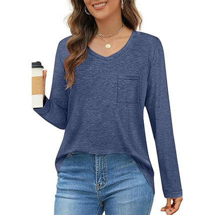 Womens Long Sleeve T Shirts V Neck Casual Loose Basic Fall Fashion Trendy Tops