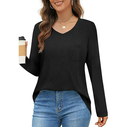 Womens Long Sleeve T Shirts V Neck Casual Loose Basic Fall Fashion Trendy Tops