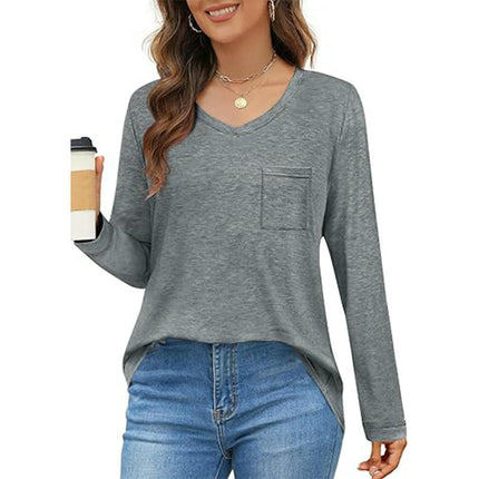 Womens Long Sleeve T Shirts V Neck Casual Loose Basic Fall Fashion Trendy Tops
