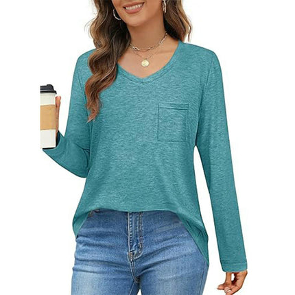 Womens Long Sleeve T Shirts V Neck Casual Loose Basic Fall Fashion Trendy Tops