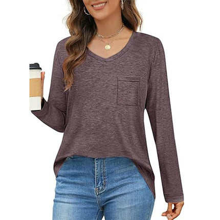 Womens Long Sleeve T Shirts V Neck Casual Loose Basic Fall Fashion Trendy Tops