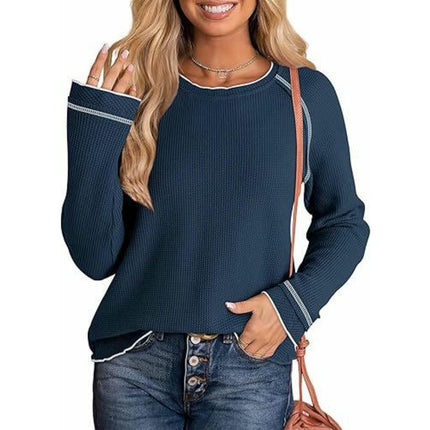 Women's Long Sleeve Tee Shirts Crewneck Waffle Fall Trendy Casual Loose Tops