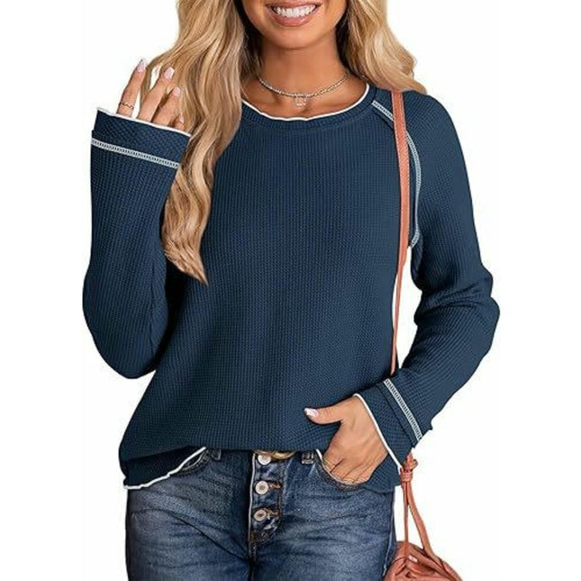 Women's Long Sleeve Tee Shirts Crewneck Waffle Fall Trendy Casual Loose Tops