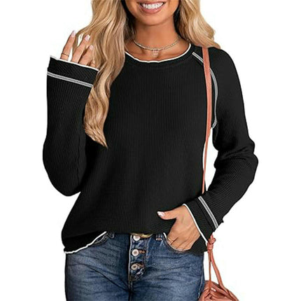 Women's Long Sleeve Tee Shirts Crewneck Waffle Fall Trendy Casual Loose Tops