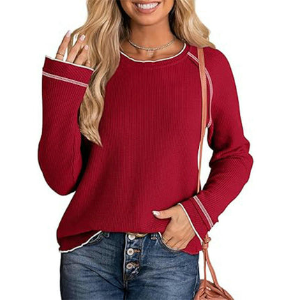 Women's Long Sleeve Tee Shirts Crewneck Waffle Fall Trendy Casual Loose Tops