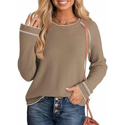 Women's Long Sleeve Tee Shirts Crewneck Waffle Fall Trendy Casual Loose Tops