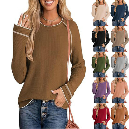 Women's Long Sleeve Tee Shirts Crewneck Waffle Fall Trendy Casual Loose Tops