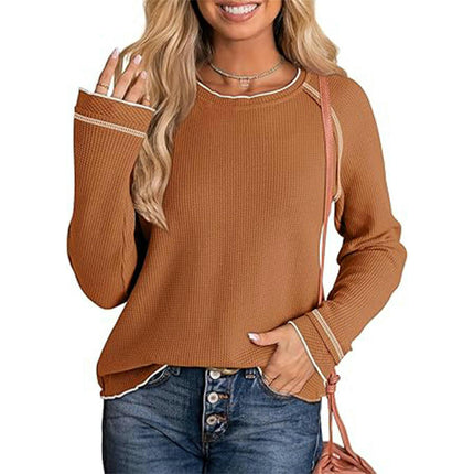 Women's Long Sleeve Tee Shirts Crewneck Waffle Fall Trendy Casual Loose Tops