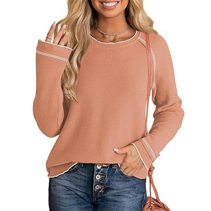 Women's Long Sleeve Tee Shirts Crewneck Waffle Fall Trendy Casual Loose Tops