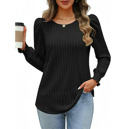 Long Sleeve T Shirts for Women Casual Crew Neck Texture Loose Fit Tops