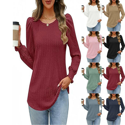 Long Sleeve T Shirts for Women Casual Crew Neck Texture Loose Fit Tops