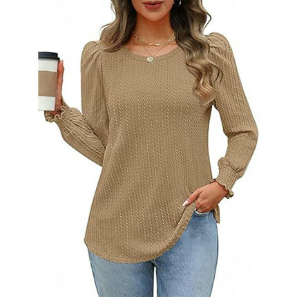 Long Sleeve T Shirts for Women Casual Crew Neck Texture Loose Fit Tops