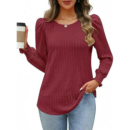 Long Sleeve T Shirts for Women Casual Crew Neck Texture Loose Fit Tops