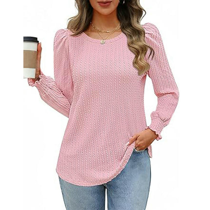 Long Sleeve T Shirts for Women Casual Crew Neck Texture Loose Fit Tops