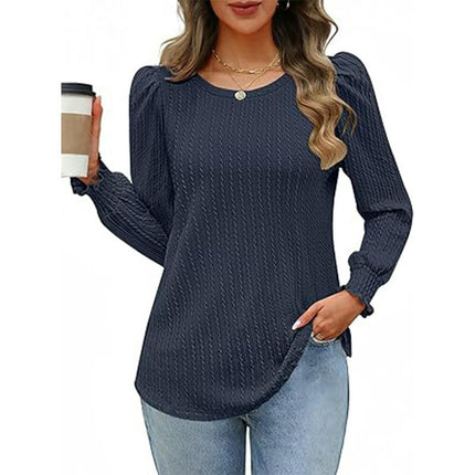 Long Sleeve T Shirts for Women Casual Crew Neck Texture Loose Fit Tops