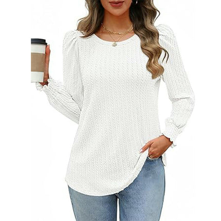 Long Sleeve T Shirts for Women Casual Crew Neck Texture Loose Fit Tops