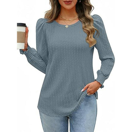 Long Sleeve T Shirts for Women Casual Crew Neck Texture Loose Fit Tops