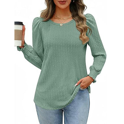 Long Sleeve T Shirts for Women Casual Crew Neck Texture Loose Fit Tops