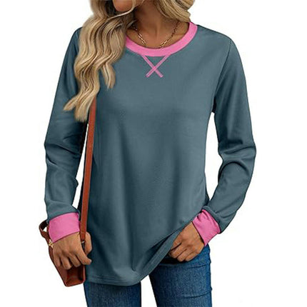 Women's Casual Long Sleeve T-Shirts Color Block Crewneck Loose Tops