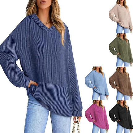 Womens Hoodies Casual Long Sleeve Texture Pullover Sweatshirts Tops with Pocket