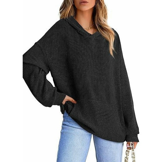 Womens Hoodies Casual Long Sleeve Texture Pullover Sweatshirts Tops with Pocket