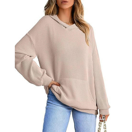 Womens Hoodies Casual Long Sleeve Texture Pullover Sweatshirts Tops with Pocket