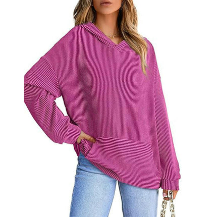 Womens Hoodies Casual Long Sleeve Texture Pullover Sweatshirts Tops with Pocket