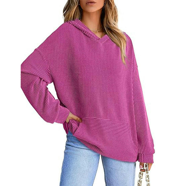 Womens Hoodies Casual Long Sleeve Texture Pullover Sweatshirts Tops with Pocket