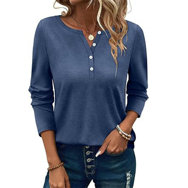 Womens Long Sleeve Henley Shirts Pullover Casual Loose Fit Crew Neck Tops