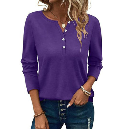 Womens Long Sleeve Henley Shirts Pullover Casual Loose Fit Crew Neck Tops