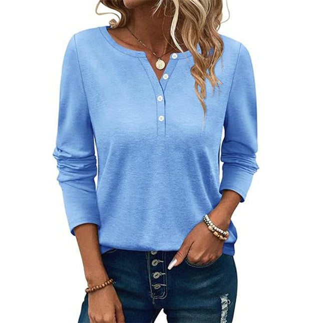 Womens Long Sleeve Henley Shirts Pullover Casual Loose Fit Crew Neck Tops