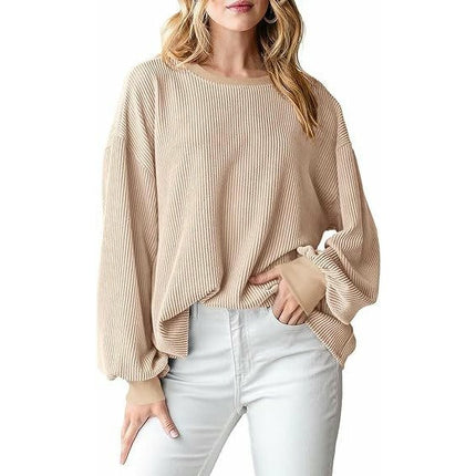 Womens Color Block Long Sleeve T Shirts Crewneck Casual Ribbed Loose Tops