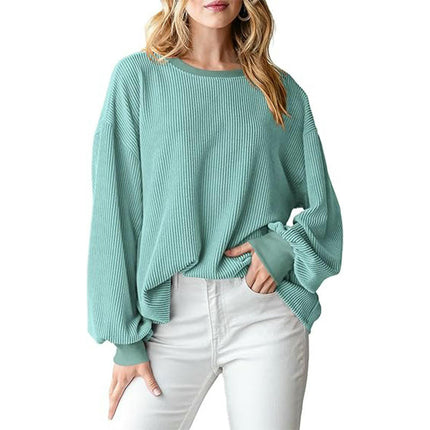 Womens Color Block Long Sleeve T Shirts Crewneck Casual Ribbed Loose Tops