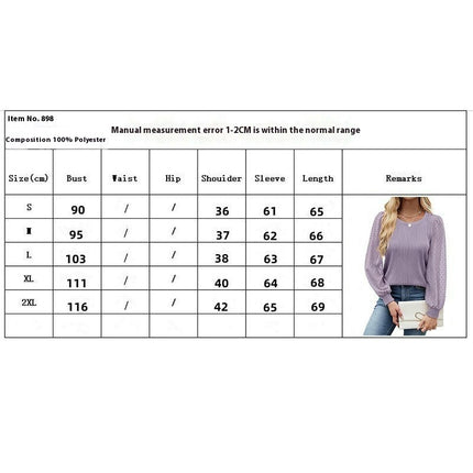 Womens Puff Long Sleeve Texture Top Chiffon Sleeve Crew Neck Shirts