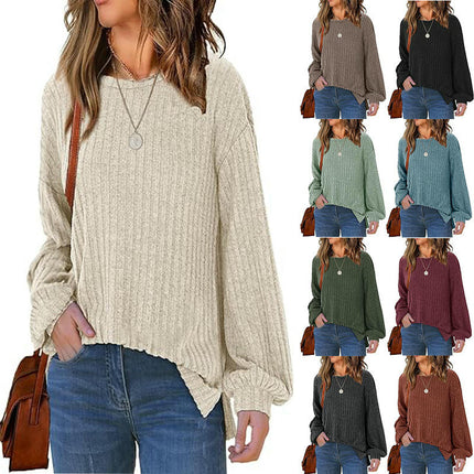 Womens Long Sleeve Tops Casual Crewneck Ribbed T Shirts Lightweight Fashion Sweaters