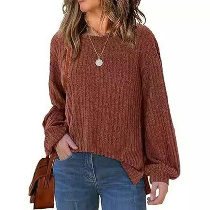 Womens Long Sleeve Tops Casual Crewneck Ribbed T Shirts Lightweight Fashion Sweaters