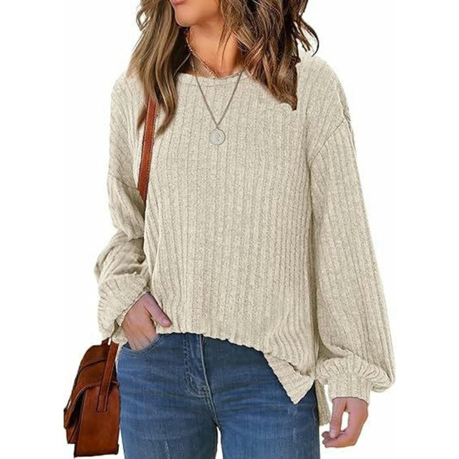 Womens Long Sleeve Tops Casual Crewneck Ribbed T Shirts Lightweight Fashion Sweaters