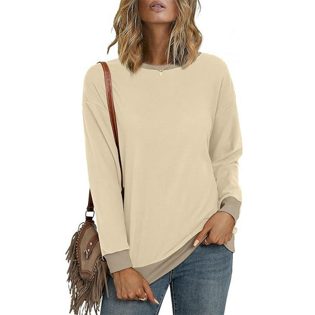 Womens Crewneck Color Block Sweatshirts Long Sleeve Loose Casual Tops
