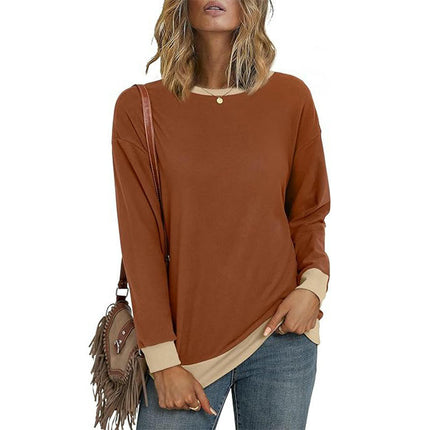 Womens Crewneck Color Block Sweatshirts Long Sleeve Loose Casual Tops