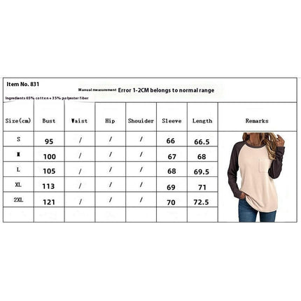 Women's Long Sleeve Color Block Fall Tops Casual Crewneck Loose Fit T Shirt with Pocket