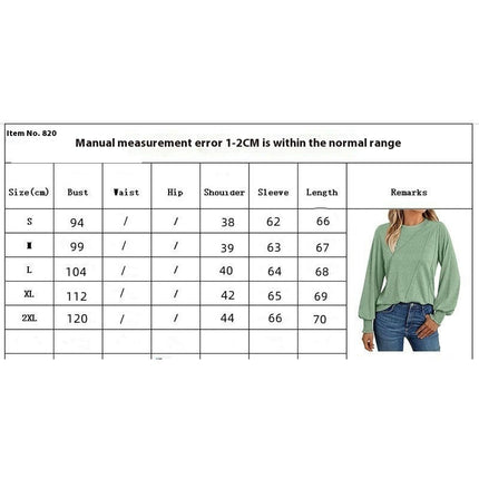 Women's Puff Long Sleeve Tops Pleated Crew Neck Casual Loose Tee Shirts
