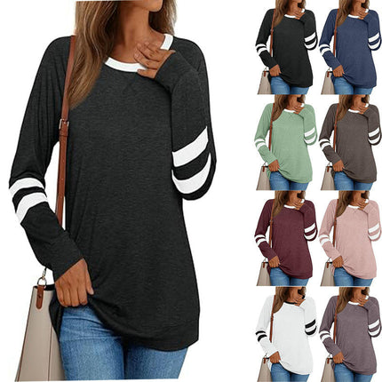 Womens Casual Fashion Color Block T Shirts Long Sleeve Crewneck Tunic Tops