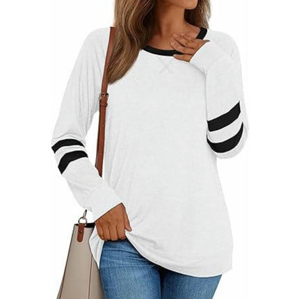 Womens Casual Fashion Color Block T Shirts Long Sleeve Crewneck Tunic Tops