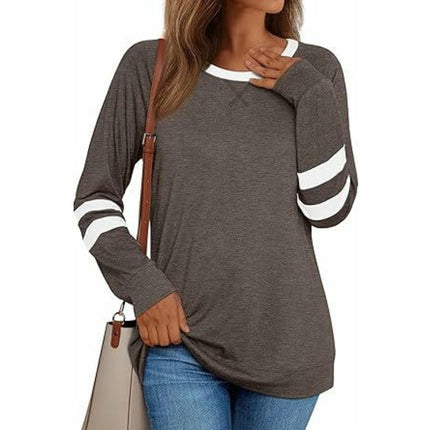Womens Casual Fashion Color Block T Shirts Long Sleeve Crewneck Tunic Tops