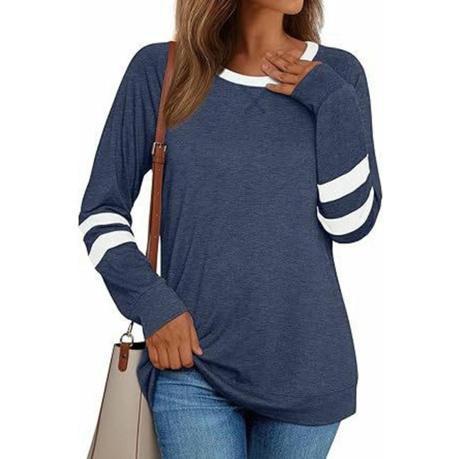 Womens Casual Fashion Color Block T Shirts Long Sleeve Crewneck Tunic Tops