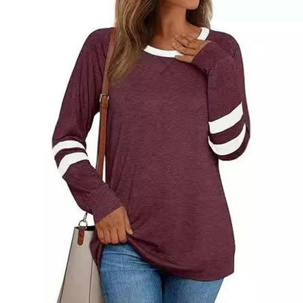 Womens Casual Fashion Color Block T Shirts Long Sleeve Crewneck Tunic Tops