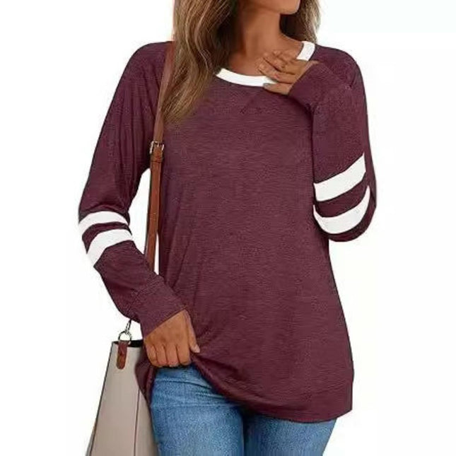 Womens Casual Fashion Color Block T Shirts Long Sleeve Crewneck Tunic Tops