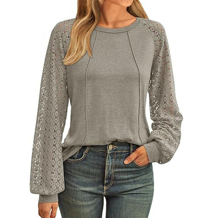 Blouses for Women Dressy Casual Lace Long Sleeve Tops Casual Crew Neck T Shirts