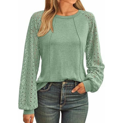 Blouses for Women Dressy Casual Lace Long Sleeve Tops Casual Crew Neck T Shirts